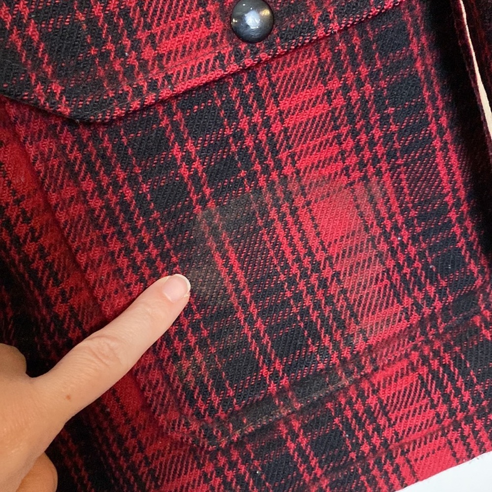 Vintage Woolrich Coat Men 42 Red Black Buffalo Plaid Mackinaw 70s Wool Hunting - Picture 15 of 16